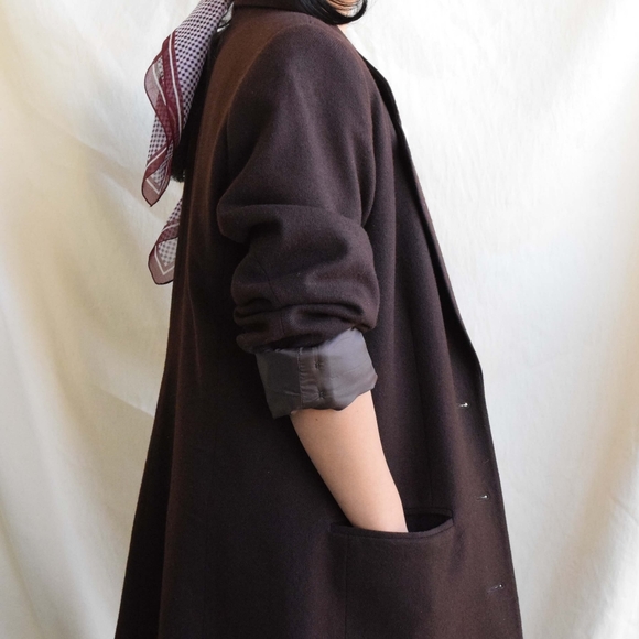 Vintage dark brown wool longline coat - Picture 4 of 7